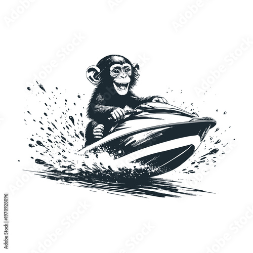 Adorable chimpanzee ride a jetski