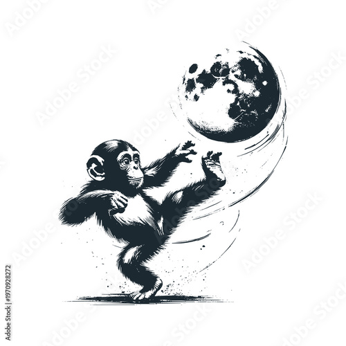 Cute chimpanzee kick the moon