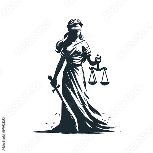 silhouette of a woman with a scale and sword