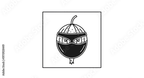 Funny Ninja Fruit Character with Mask and Eyes, Cartoon Style