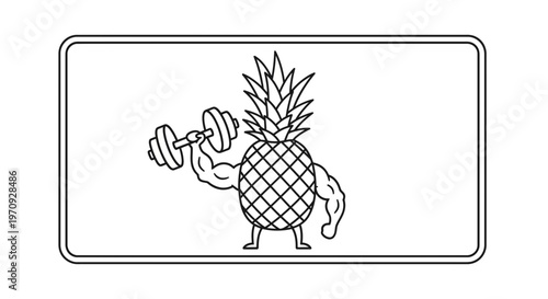 Funny Muscular Pineapple Lifting Dumbbell, Healthy Lifestyle, Fitness Concept