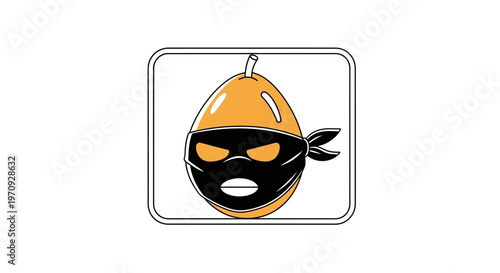 Funny Pear Character as a Ninja Bandit with Mask and Bandana
