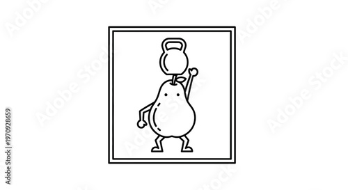 Funny Pear Character Lifting a Kettlebell, Healthy Lifestyle and Fitness Concept