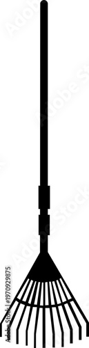 Set of garden tools spade, rakes, pitchforks, shovels. Vector illustration. Garden tools silhouette set with shovel, pitchfork, leaf rake and soil rake, outdoor farming equipment, cad drawing flat vec