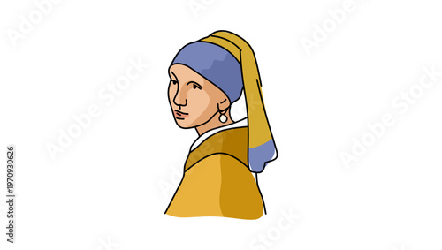 Girl with a Pearl Earring, flat vector illustration