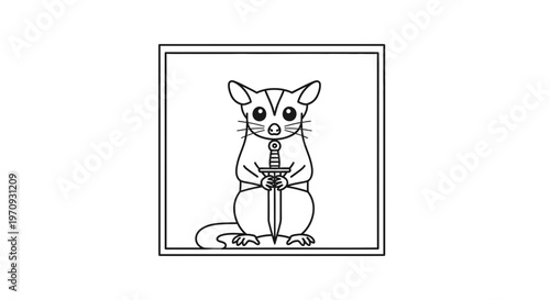 Cute Sugar Glider Holding a Sword, Cartoon Style