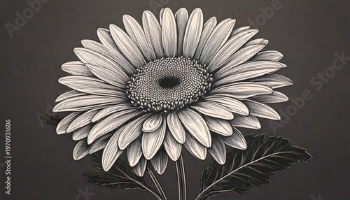 Detailed Black and White Illustration of a Daisy Flower.