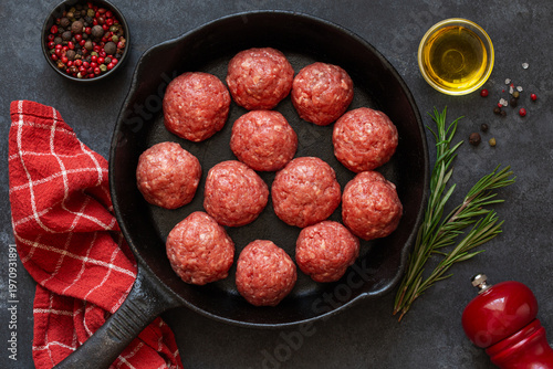 Raw beef or pork meatballs