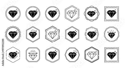 Black and white diamond icons set.