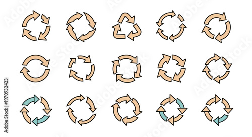 Recycle and Refresh Arrow Icons Set: Circular Loop Symbols Collection