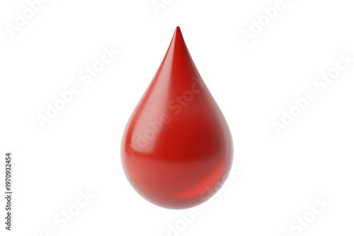 Vibrant Red Blood Drop Isolated on White Background Polished Surface Diffused Lighting