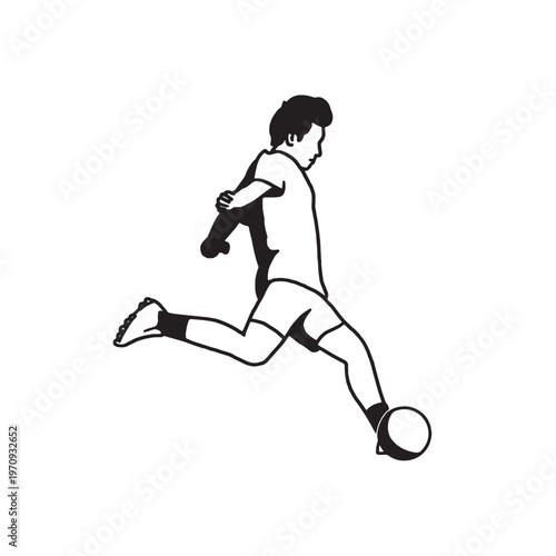 simple black and white illustration of football player kicking the ball