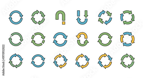 Refresh Reload Cycle Arrows Vector Icons Set for UI UX Web Design