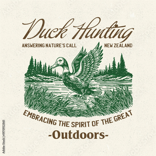 Duck Hunting Hand Drawn Vintage Engraving Outdoor Illustration