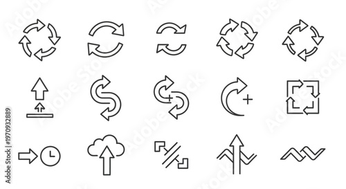 Refresh Update Upload Sync Arrows Line Icons Set
