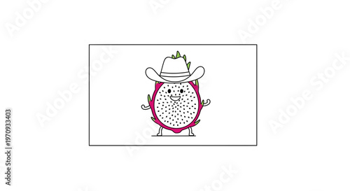 Cute Dragon Fruit Cowboy Character with Hat and Arms, Whimsical Food Illustration