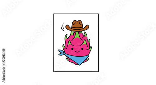 Cute Dragon Fruit Cowboy Character with Cowboy Hat and Bandana