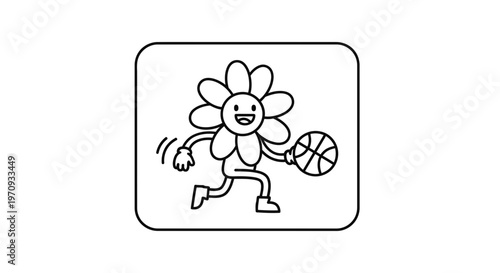Cute Flower Character Playing Basketball