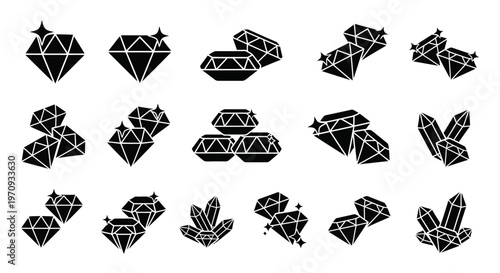 Black diamond shapes and icons set.