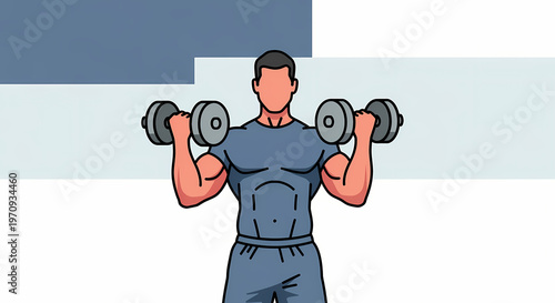 Illustration of muscular man lifting dumbbells for fitness workout
