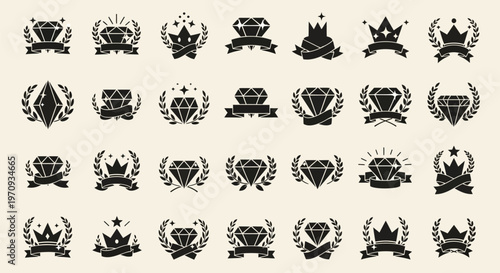 Collection of crown and laurel wreath icons.