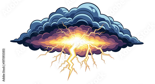 A powerful lightning strike erupts from a dark, ominous storm cloud, symbolizing intense energy and natural forces