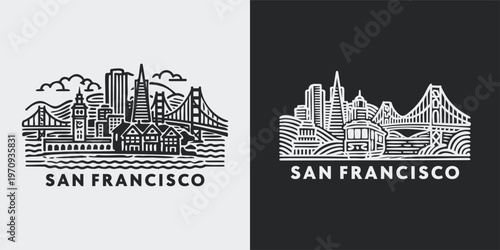 San Francisco Skyline Bridge Illustration Vector