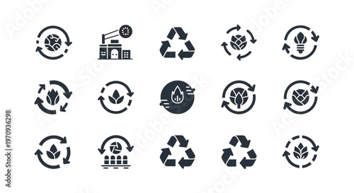Sustainable Recycling and Eco-Friendly Industry Icons Set