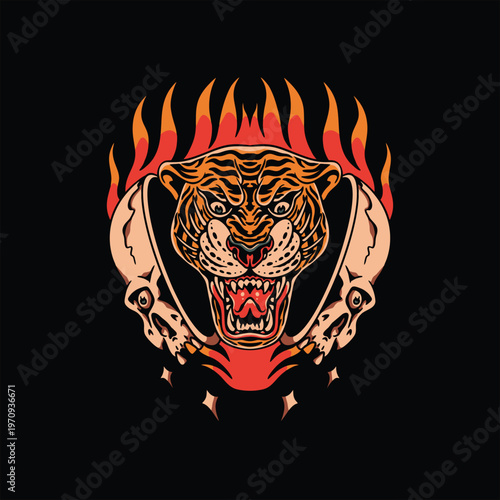 Fotografie tiger inside tattoo vector design