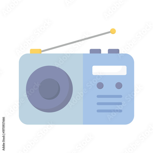 Retro radio cassette player isolated on white featuring vintage stereo audio technology with an antenna and tape recorder speaker for music media