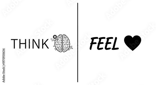 Think vs Feel Concept Illustration - Logic and Emotion Balance