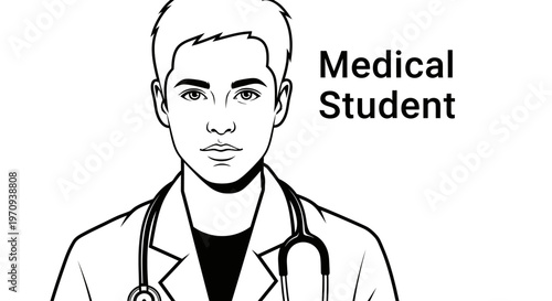 Portrait of Young Medical Student with Stethoscope Illustration