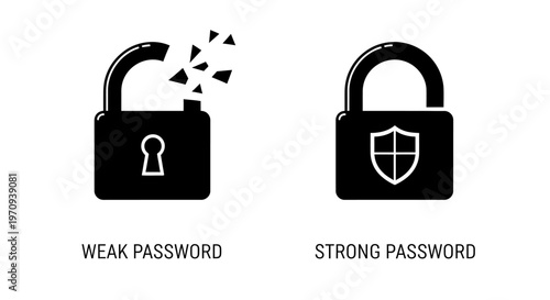 Weak Password vs Strong Password Cyber Security Concept Illustration