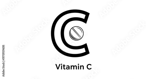 Vitamin C Supplement Icon Design with Letter C and Pill