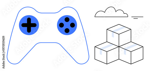 Gaming technology. Gaming controller digital entertainment concepts. Gaming paired with cloud computing and storage systems. For tech platforms, digital gaming, innovation, esports, cloud storage
