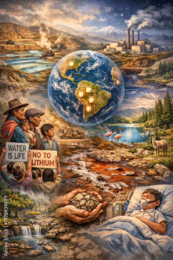 Fototapeta premium Environmental protest against lithium mining pollution