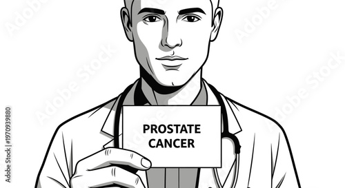Male Physician Holding a Card for Prostate Cancer Awareness