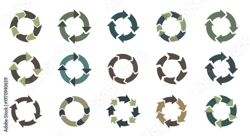 Circular Arrow Icons Set: Cycle, Refresh, Loop, Process, and Rotation Symbols Collection