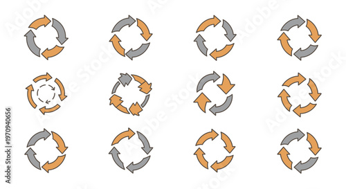 Circular Arrow Icons Set for Cycle, Process, and Workflow Concepts