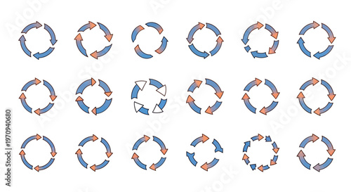 Circular arrow icons set for refresh, loop, cycle, and reload concepts on white background