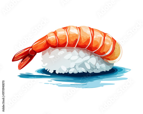 Classic ebi nigiri sushi featuring fresh cooked shrimp on rice for authentic japanese restaurant menu and catering Vector Illustration