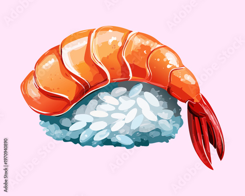 Delicious shrimp sushi nigiri with orange prawn topping for healthy asian seafood meal and professional culinary display Vector Illustration
