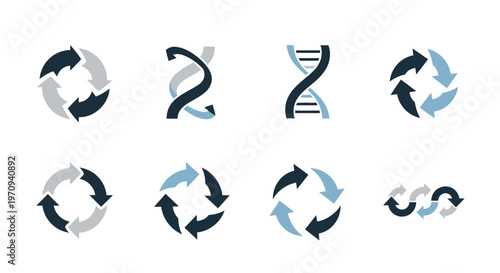 Circular Arrows and DNA Helix Icons Set for Science and Business