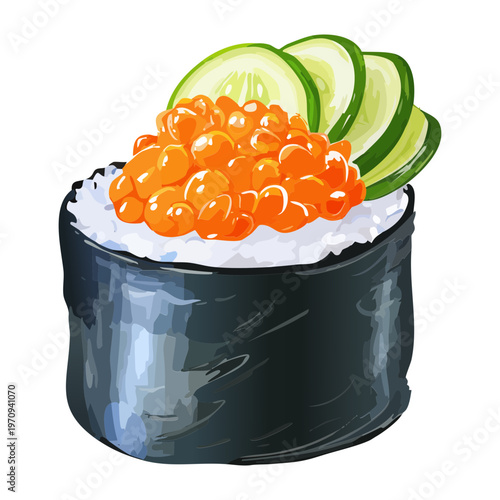 Traditional ikura gunkan sushi with fresh salmon roe and cucumber for authentic japanese seafood dining and catering Vector Illustration