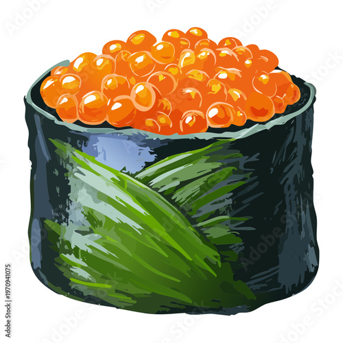Delicious ikura gunkan sushi wrap with seaweed and fresh salmon roe for gourmet japanese seafood meal options Vector Illustration