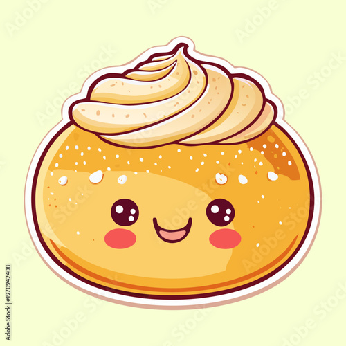 Smiling Creamy Pastry Character For Bakery Menu Illustration And Sweet Breakfast Treat Advertising Graphic Design - Vector Illustration