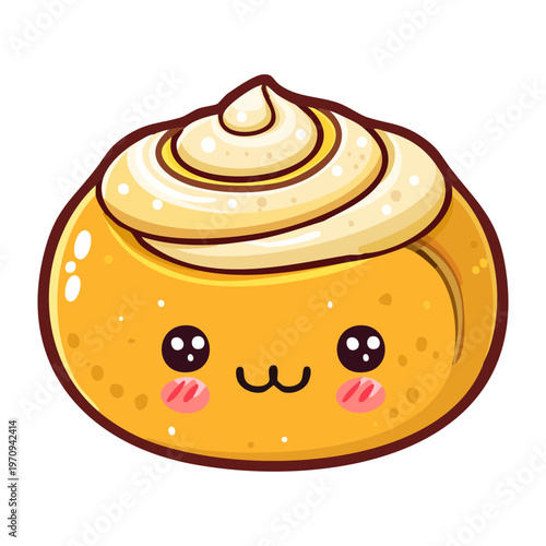 Cute Cinnamon Roll Character With Smiling Face For Bakery Shop Menu And Sweet Breakfast Pastry Concept - Vector Illustration