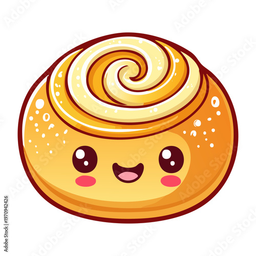 Happy Swirl Cinnamon Bun Character For Sweet Bakery Promotion And Delicious Homemade Pastry Snack Illustration - Vector Illustration