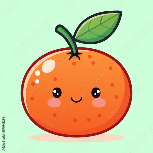 Adorable orange fruit character with cute face and rosy cheeks smiling brightly in a colorful flat style - Vector Illustration