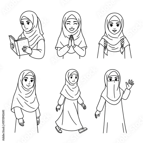Muslim woman in various hijab styles.
